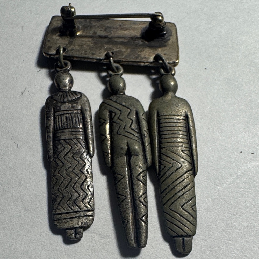 VTG Laurel Burch  Nice Silver Tribal Women Man Drop Brooch collectable Costume - Picture 2 of 5